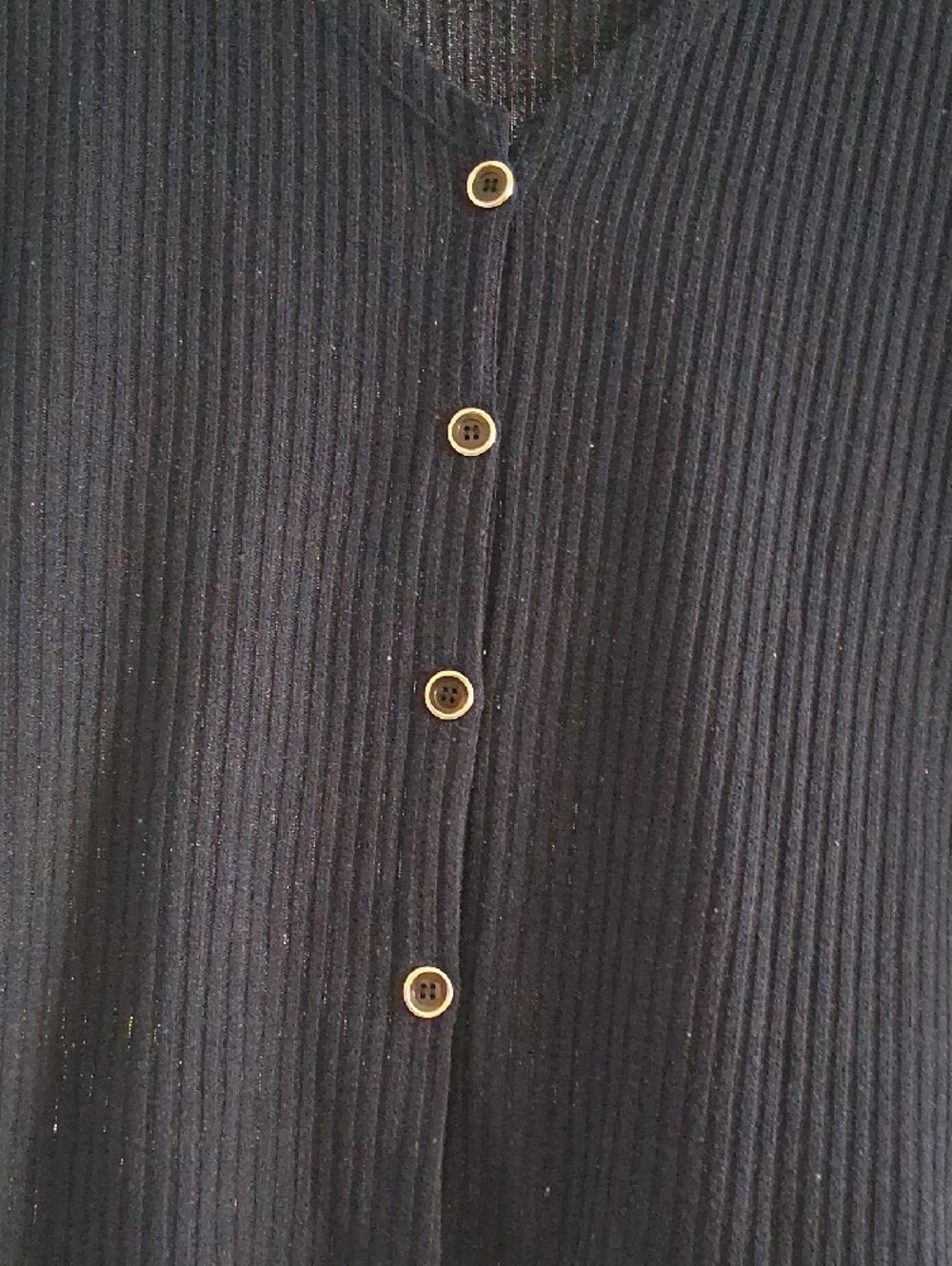 Black Ribbed V-Neck Button Cardigan - Picture 3 of 3